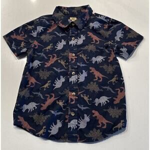 Maximus‎ Rex Size 6 Dinosaur Print Button Front Shirt 100% Cotton Short Sleeve